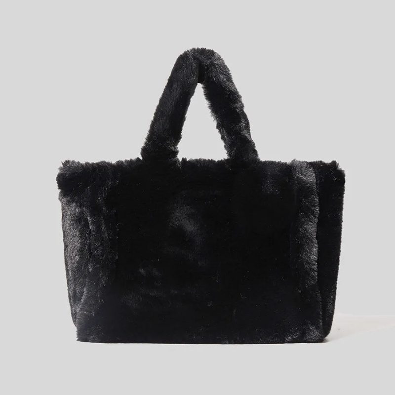 sac a main en fausse fourrure noir