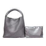 sac a main argenté en cuir tressé