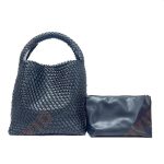 sac cuir tressé luxe bleu irisé