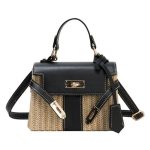 sac bandouliere raphia et cuir noir