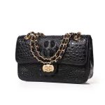 sac bandouliere crocodile avec relief noir