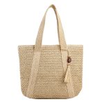 sac de plage beige en paille tressée