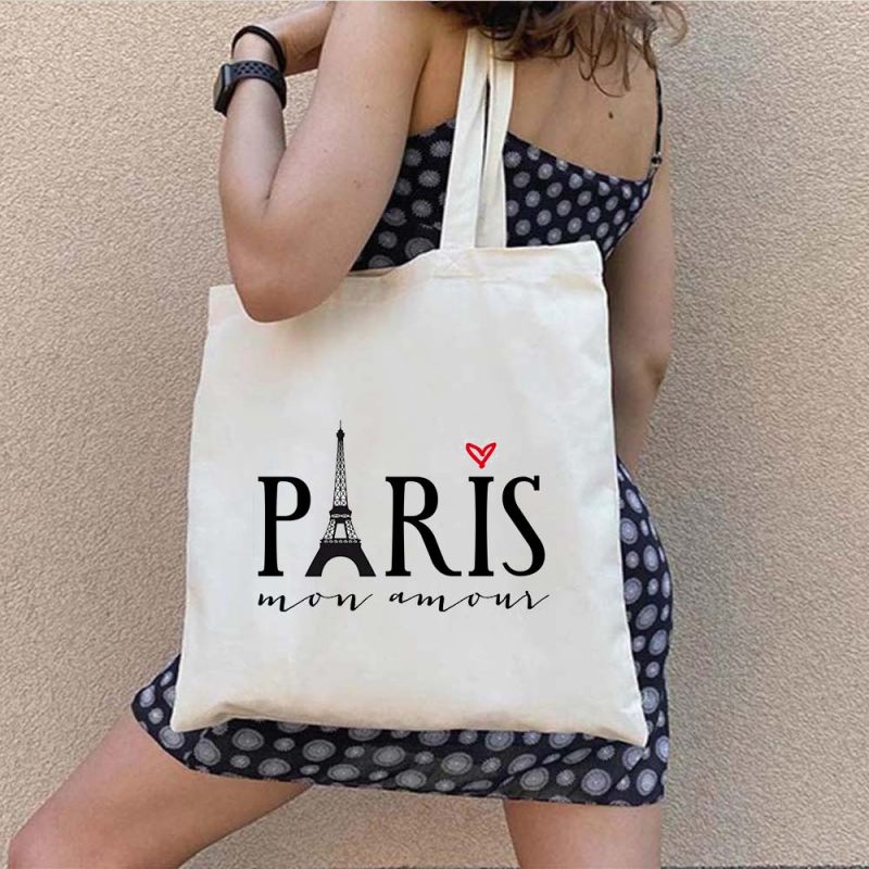 tote bag paris amour blanc