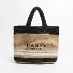 sac de plage en paille luxe bicolore