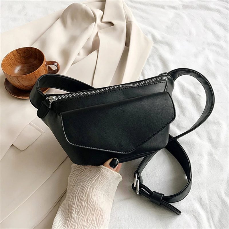 sac banane femme original en cuir PU noir