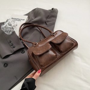 petit sac a main multipoche marron vintage