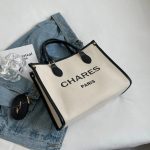 grand sac cabas avec fermeture eclair en canvas beige et noir