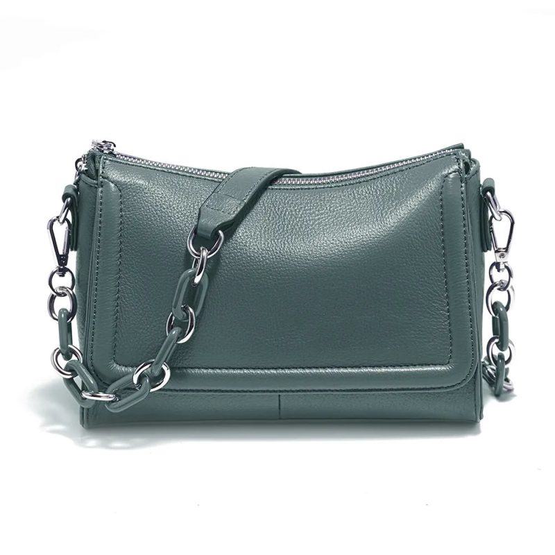 sac bandouliere cuir chaine vert