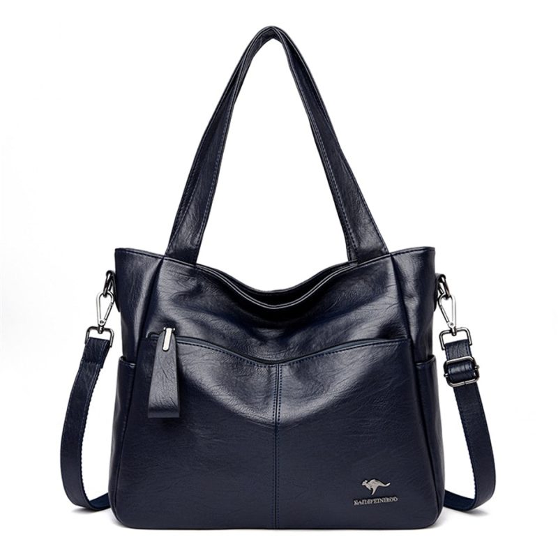 sac a main tote bag cuir bleu marine