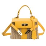sac bandouliere raphia et cuir jaune