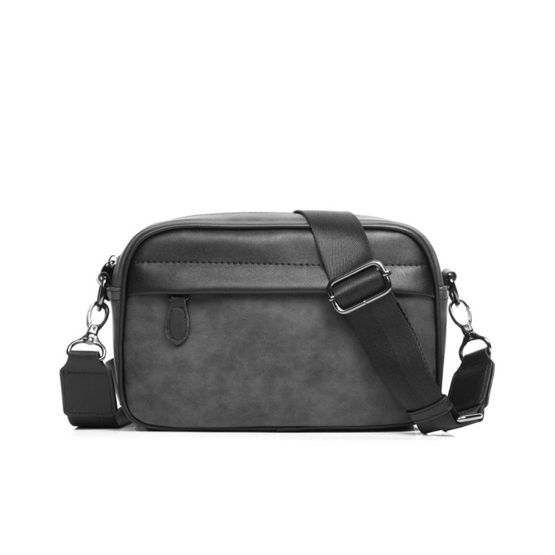 sac bandouliere homme noir cuir et daim